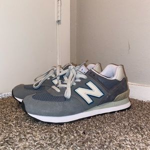 New Balance 574 Classic Gray Cream and Teal Sneakers Casual